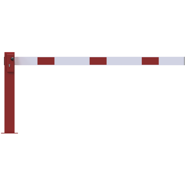 Compact hand barrier | with fixed support post | clear width: 1500 mm | with profile cylinder lock | hot-dip galvanized and coated red / white